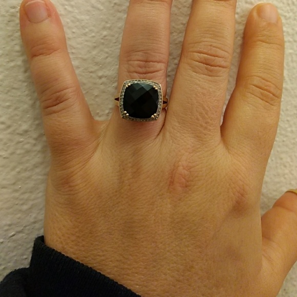 *SOLD* Black onyx ring faceted stone with diamonds - Picture 3 of 3